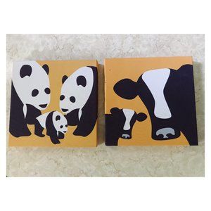 Avalisa Canvas Art Prints Cows and Pandas for Kids